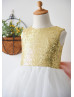 Heart-shaped Keyhole Gold Sequin Tulle Flower Girl Dress